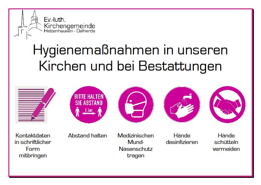 Corona Hygienemaßnahme in unseren Kirchen und bei Bestattungen